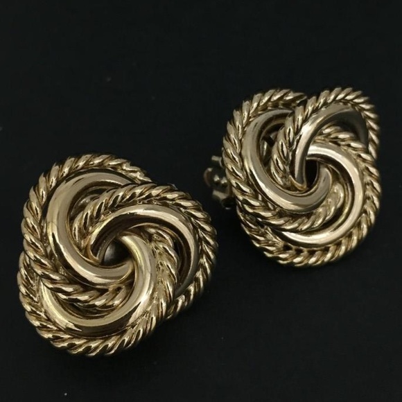 GIVENCHY Love Twist Gold Tone Earring Large Swirl Vintage 1" Clip On Authentic - Picture 1 of 13